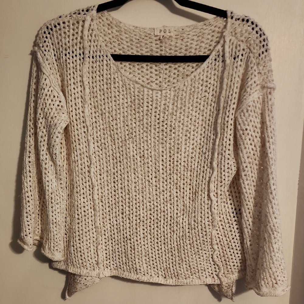 POL Women's Open-Knit Cream Sweater